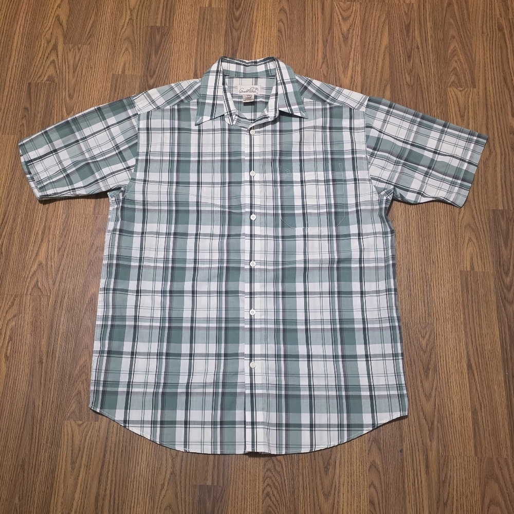 Arnold Palmer Men’s L 16½ Green White Plaid Button-Down Golf Shirt D61